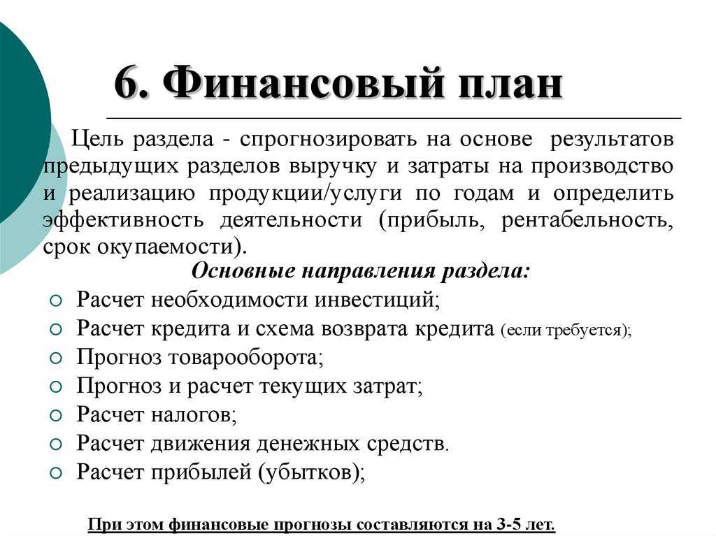 Доходная часть финансового плана включает в себя