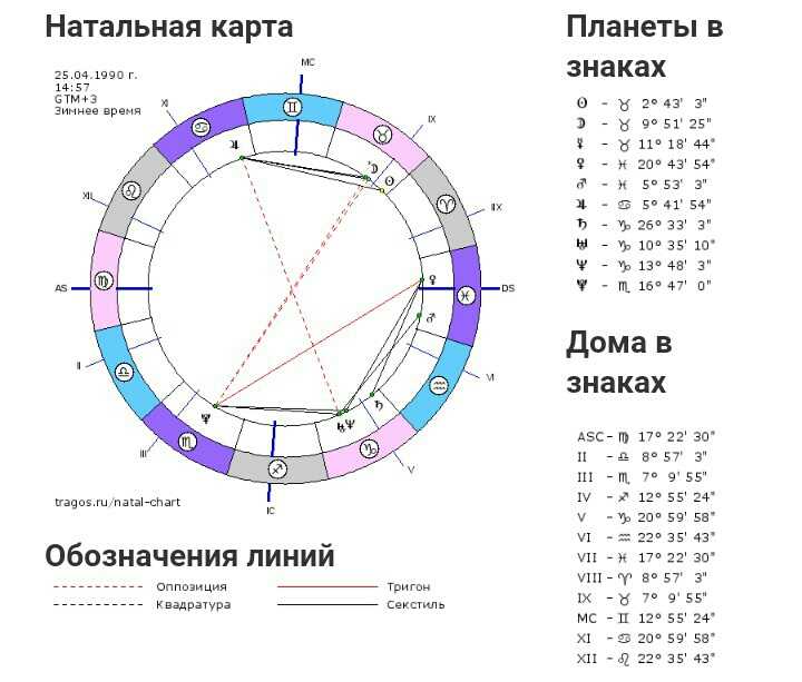 Натальная карта с расшифровками и трактовками подробная онлайн бесплатно