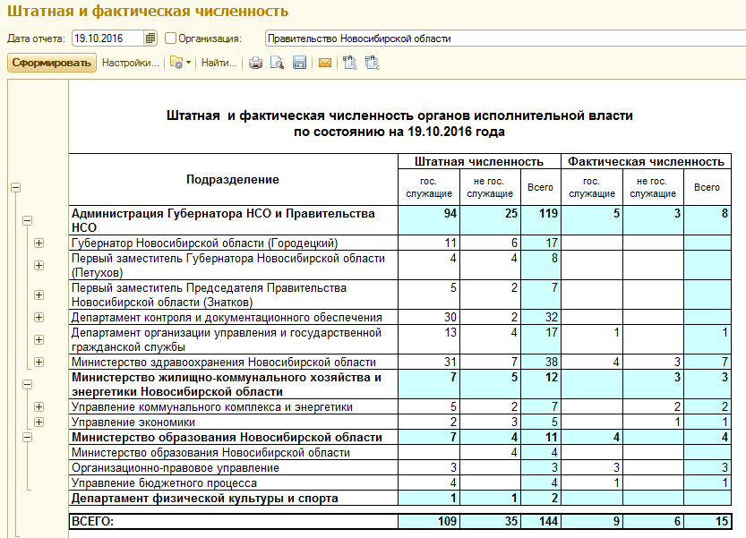 Штатная численность образец