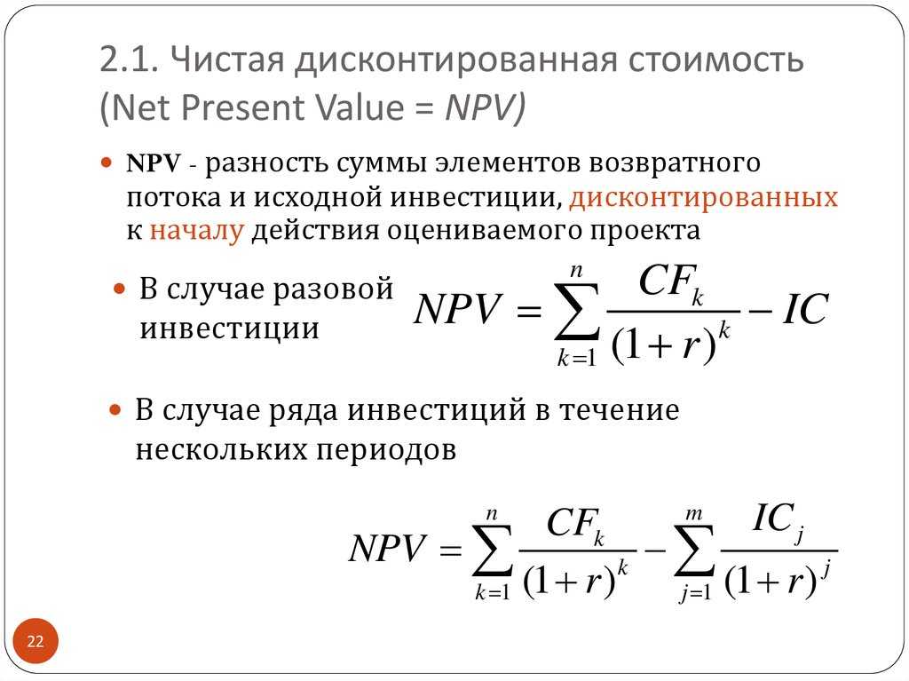 Инвестиционный проект считается выгодным если чистая текущая стоимость проекта npv