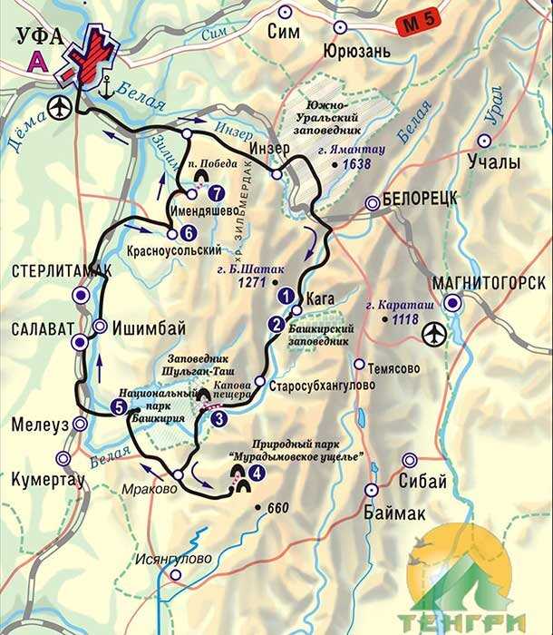 Карта достопримечательностей башкортостана