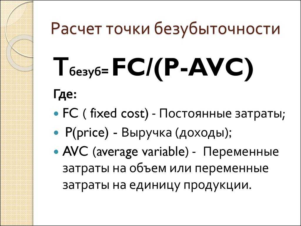 Точка безубыточности: как рассчитать, пример, формула, график