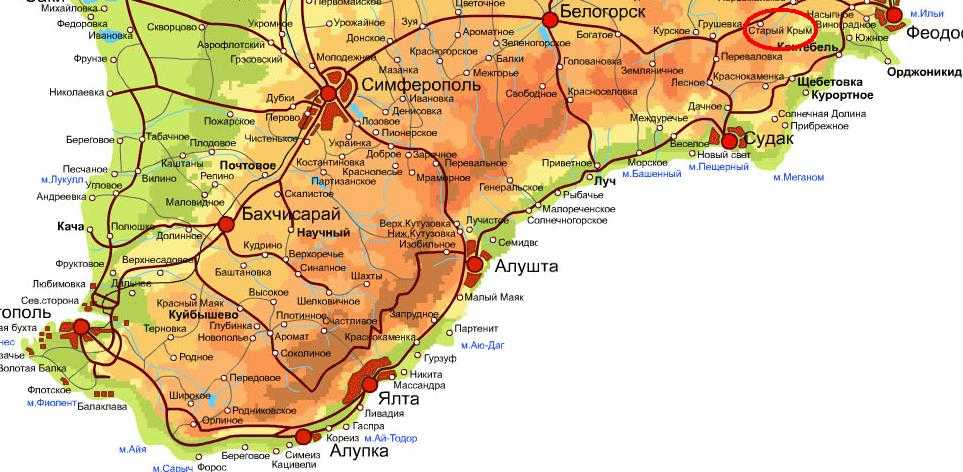 Карта юбк крыма подробная с городами и поселками на русском