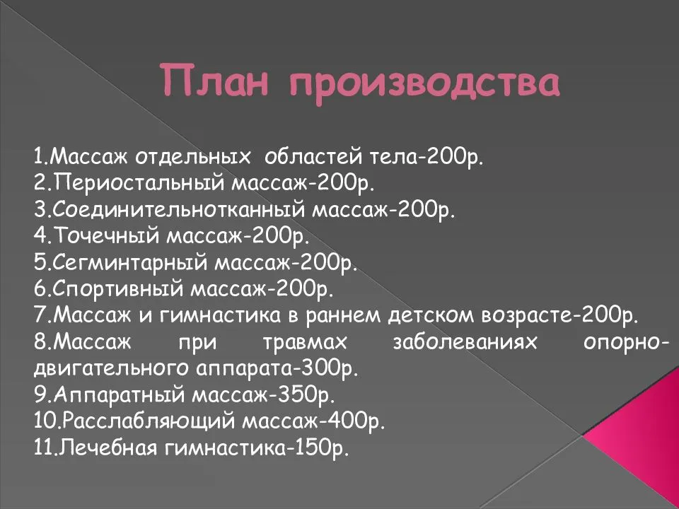 Бизнес план по открытию массажного кабинета с расчетами и заключением