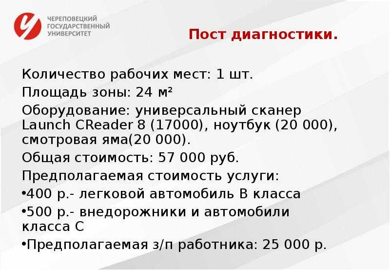 Бизнес план по автосервису с расчетами