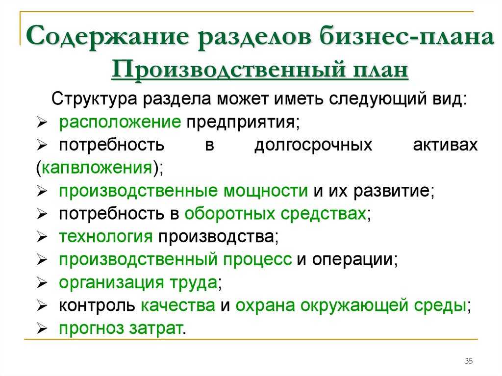 Производственный план предприятия. состав