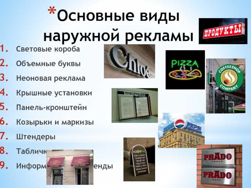 Виды ⚠️ рекламы: какие существуют по месту и способу размещения, краткая характеристика